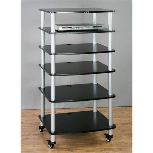 Vti Manufacturing VTI Manufacturing AR406SB 4 Silver Poles 6 Black Shelves With Caster AV Stand AR406SB